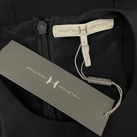 Halston Heritage Racerback w/ Leather Detail Peplum at Hip Dress Black US 4 - Picture 11 of 12